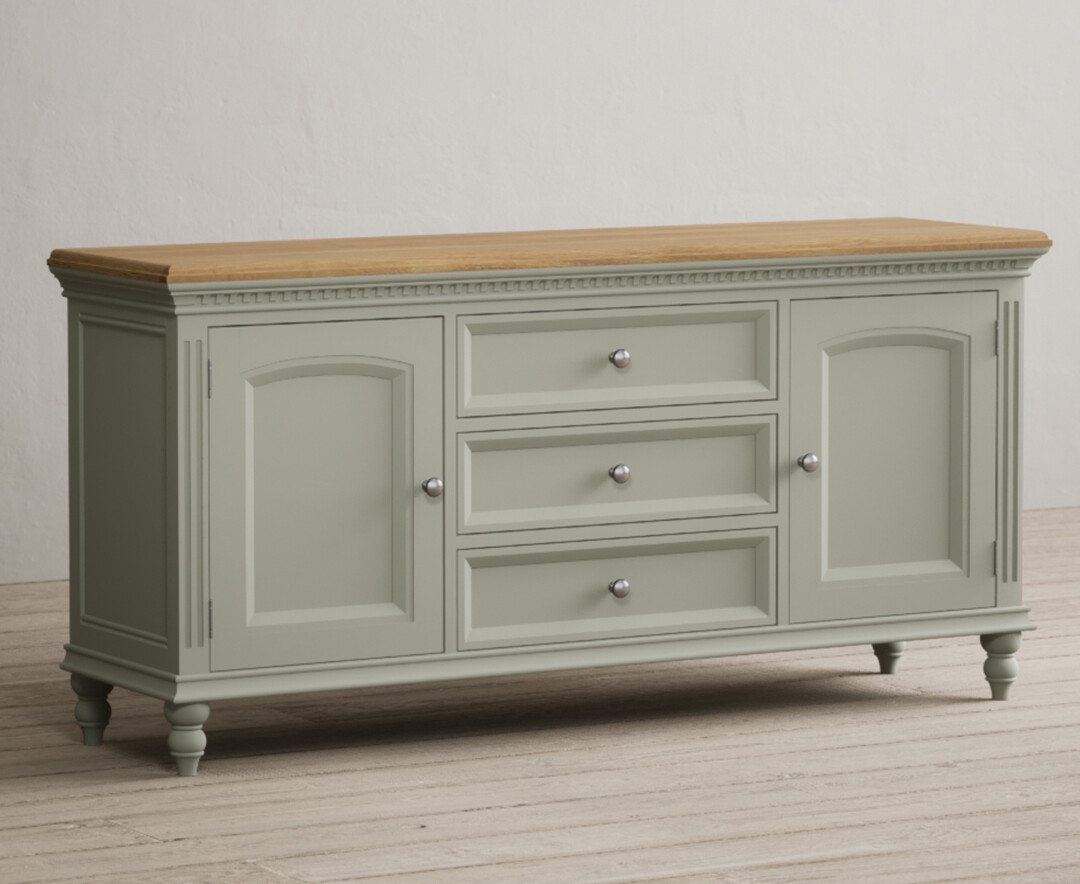 Product photograph of Francis Oak And Soft Green Painted Extra Large Sideboard from Oak Furniture Superstore