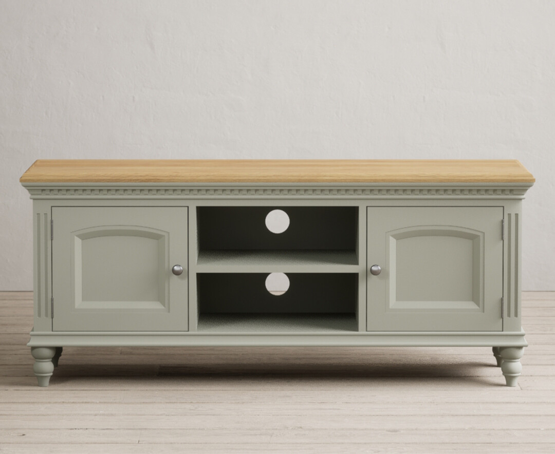 Product photograph of Francis Oak And Soft Green Painted Large Tv Cabinet from Oak Furniture Superstore