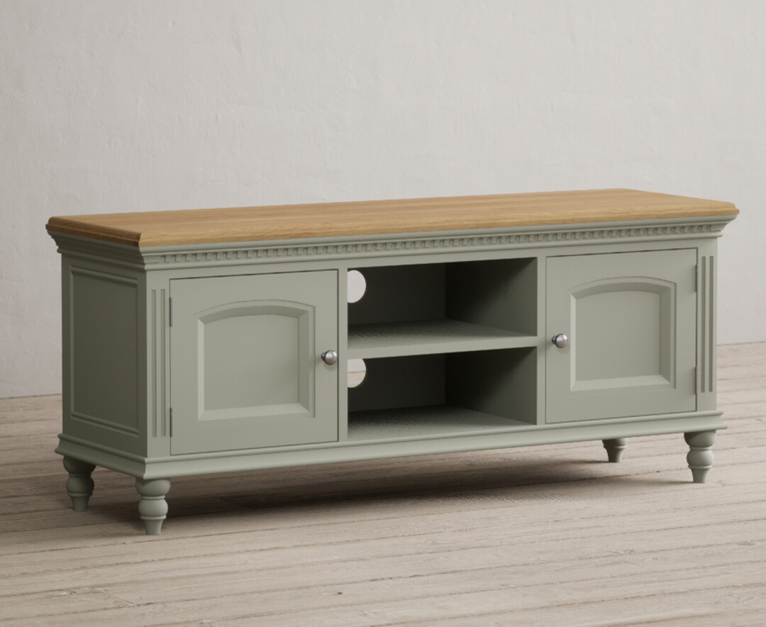 Product photograph of Francis Oak And Soft Green Painted Large Tv Cabinet from Oak Furniture Superstore