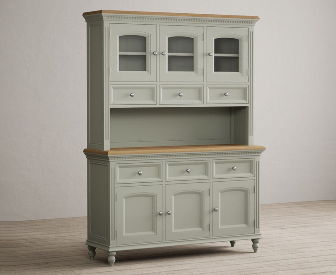 Product photograph of Francis Oak And Soft Green Painted Large Dresser from Oak Furniture Superstore