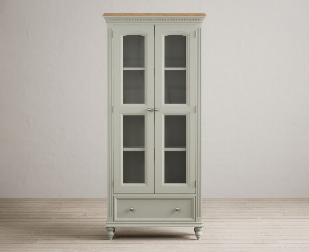 Francis Oak And Soft Green Painted Glazed Display Cabinet