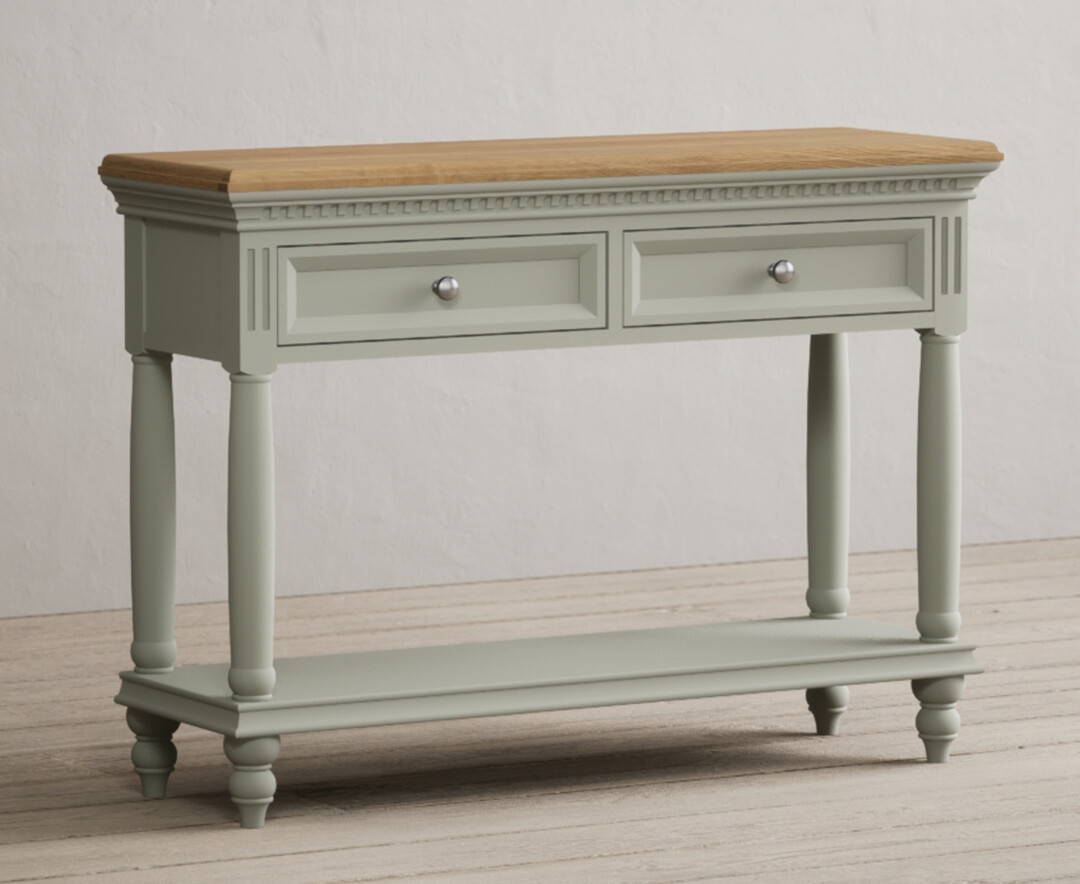 Product photograph of Francis Oak And Soft Green Painted Console Table from Oak Furniture Superstore.