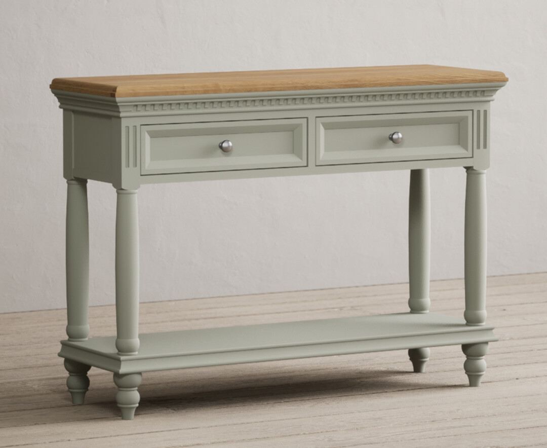 Product photograph of Francis Oak And Soft Green Painted Console Table from Oak Furniture Superstore