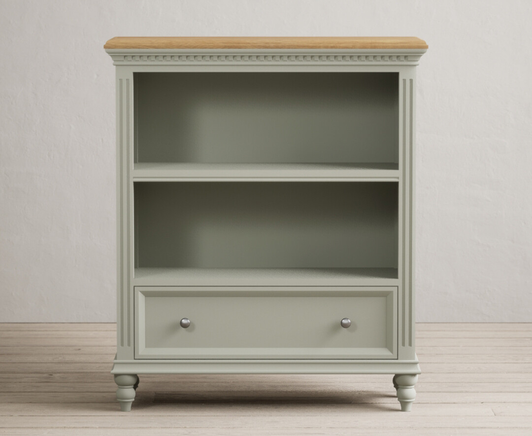 Product photograph of Francis Oak And Soft Green Painted Low Bookcase from Oak Furniture Superstore