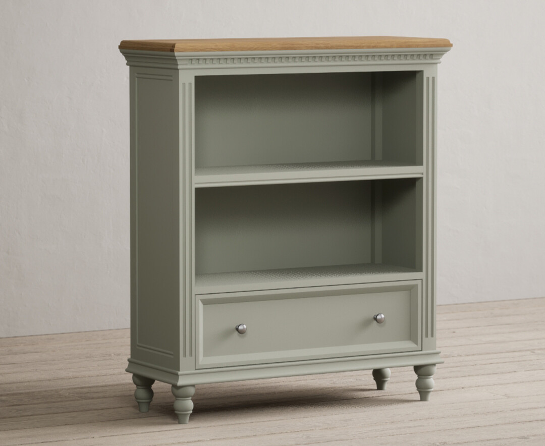 Product photograph of Francis Oak And Soft Green Painted Low Bookcase from Oak Furniture Superstore.