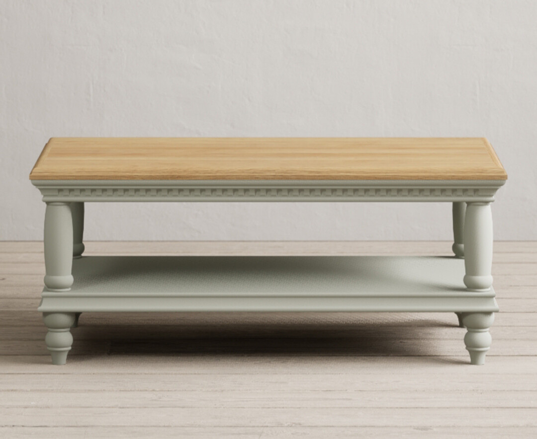 Product photograph of Francis Oak And Soft Green Painted Petite Coffee Table from Oak Furniture Superstore