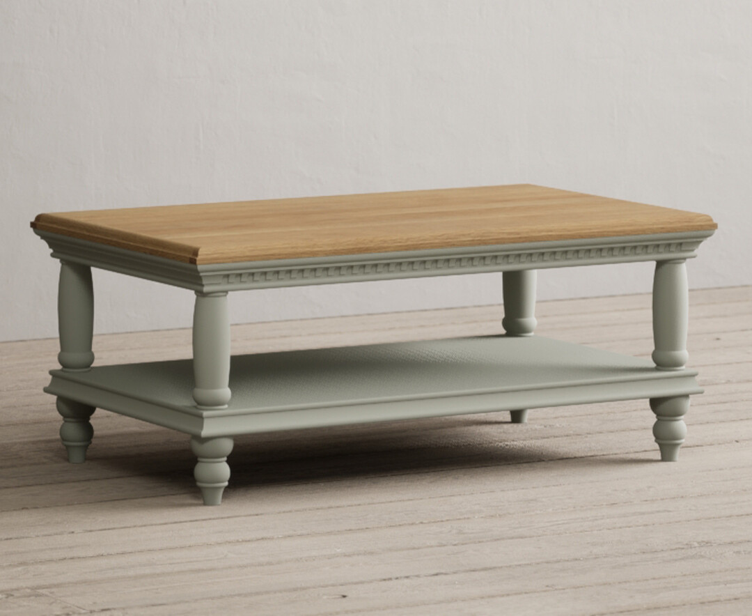 Product photograph of Francis Oak And Soft Green Painted Petite Coffee Table from Oak Furniture Superstore.