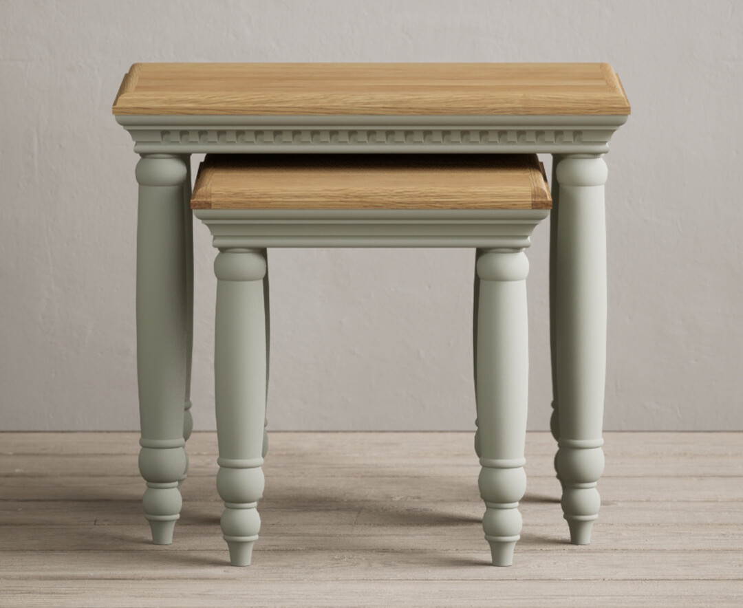 Product photograph of Francis Oak And Soft Green Painted Nest Of Tables from Oak Furniture Superstore