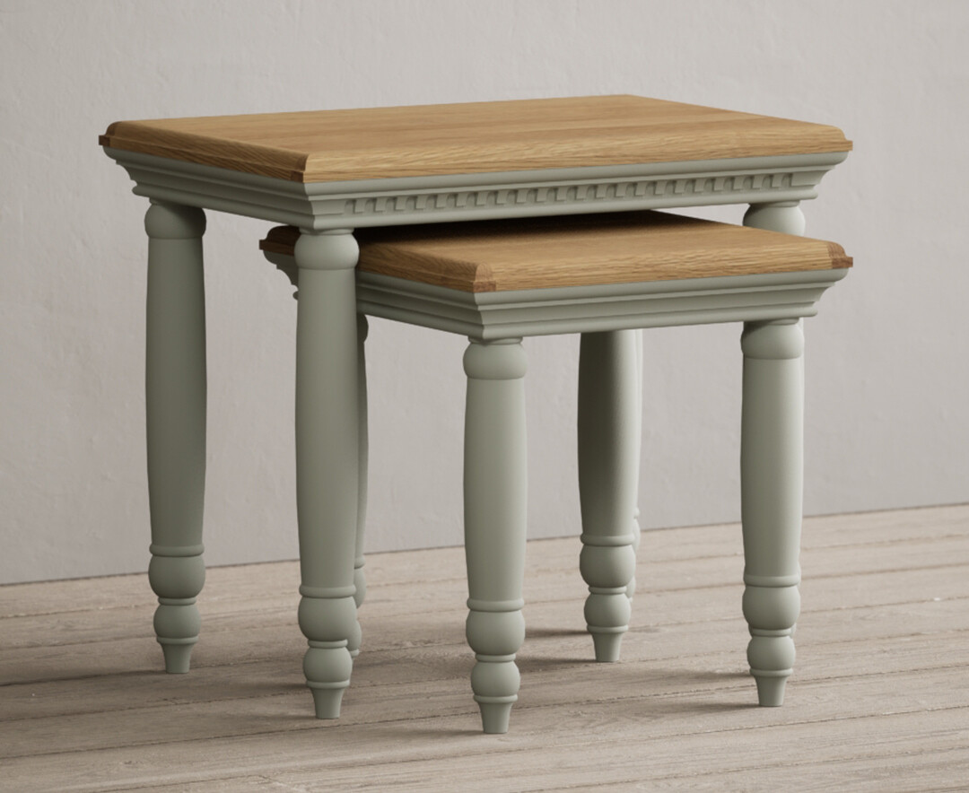 Product photograph of Francis Oak And Soft Green Painted Nest Of Tables from Oak Furniture Superstore.