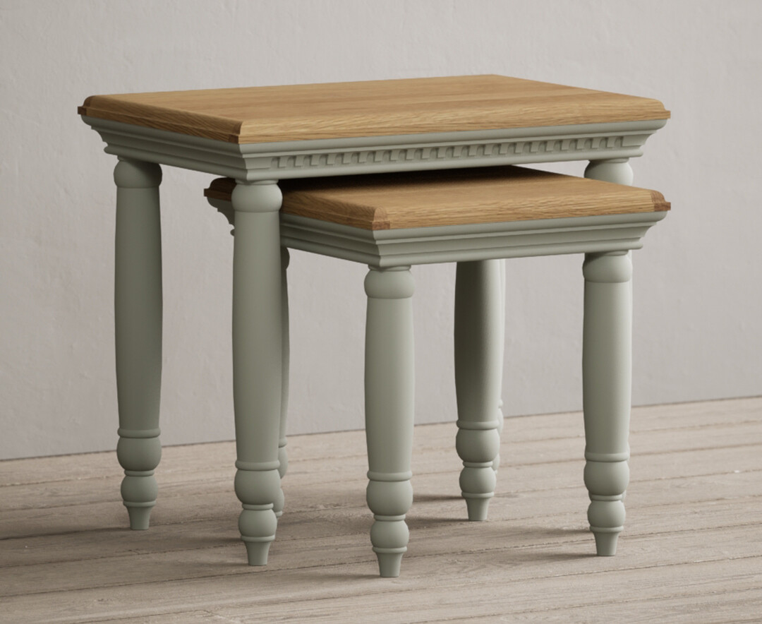 Product photograph of Francis Oak And Soft Green Painted Nest Of Tables from Oak Furniture Superstore