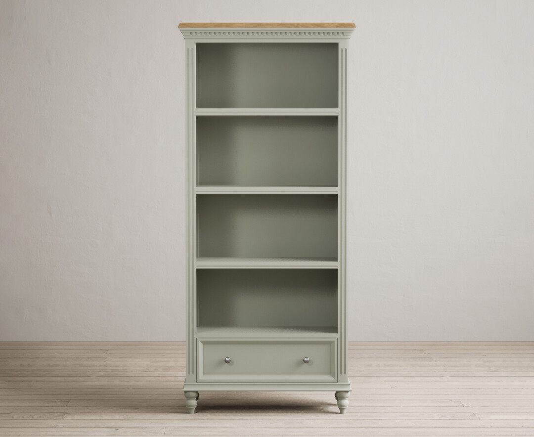 Product photograph of Francis Oak And Soft Green Painted Tall Bookcase from Oak Furniture Superstore