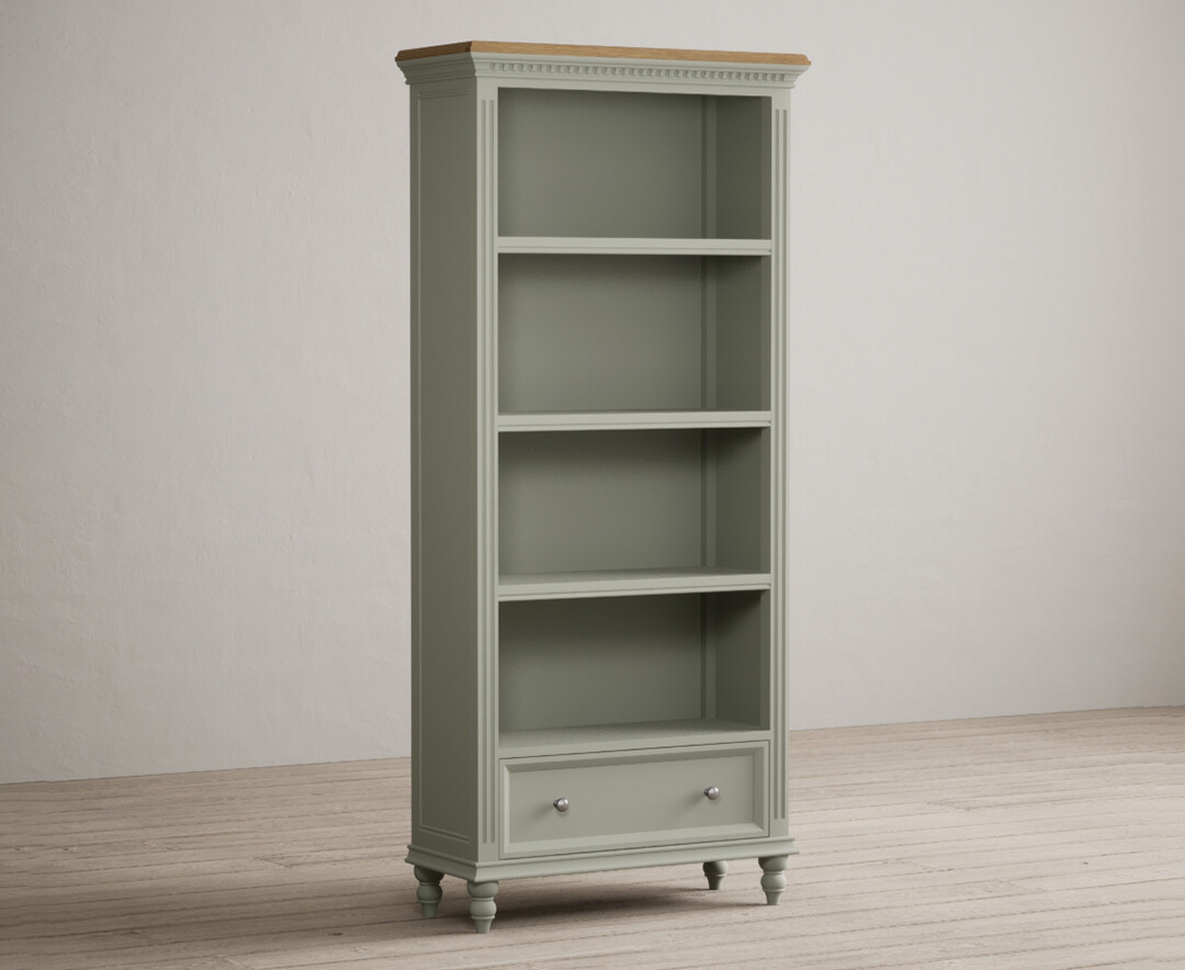 Product photograph of Francis Oak And Soft Green Painted Tall Bookcase from Oak Furniture Superstore.
