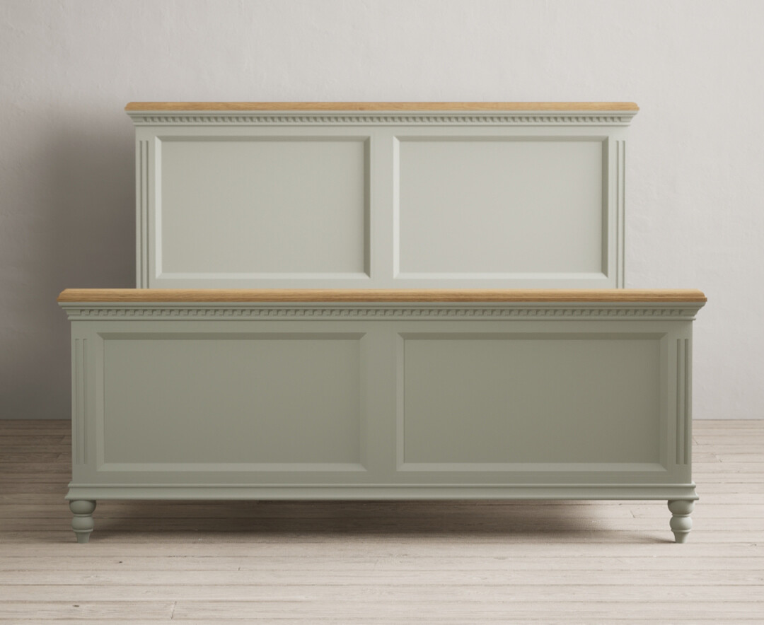 Product photograph of Francis Oak And Soft Green Painted King Size Bed from Oak Furniture Superstore.