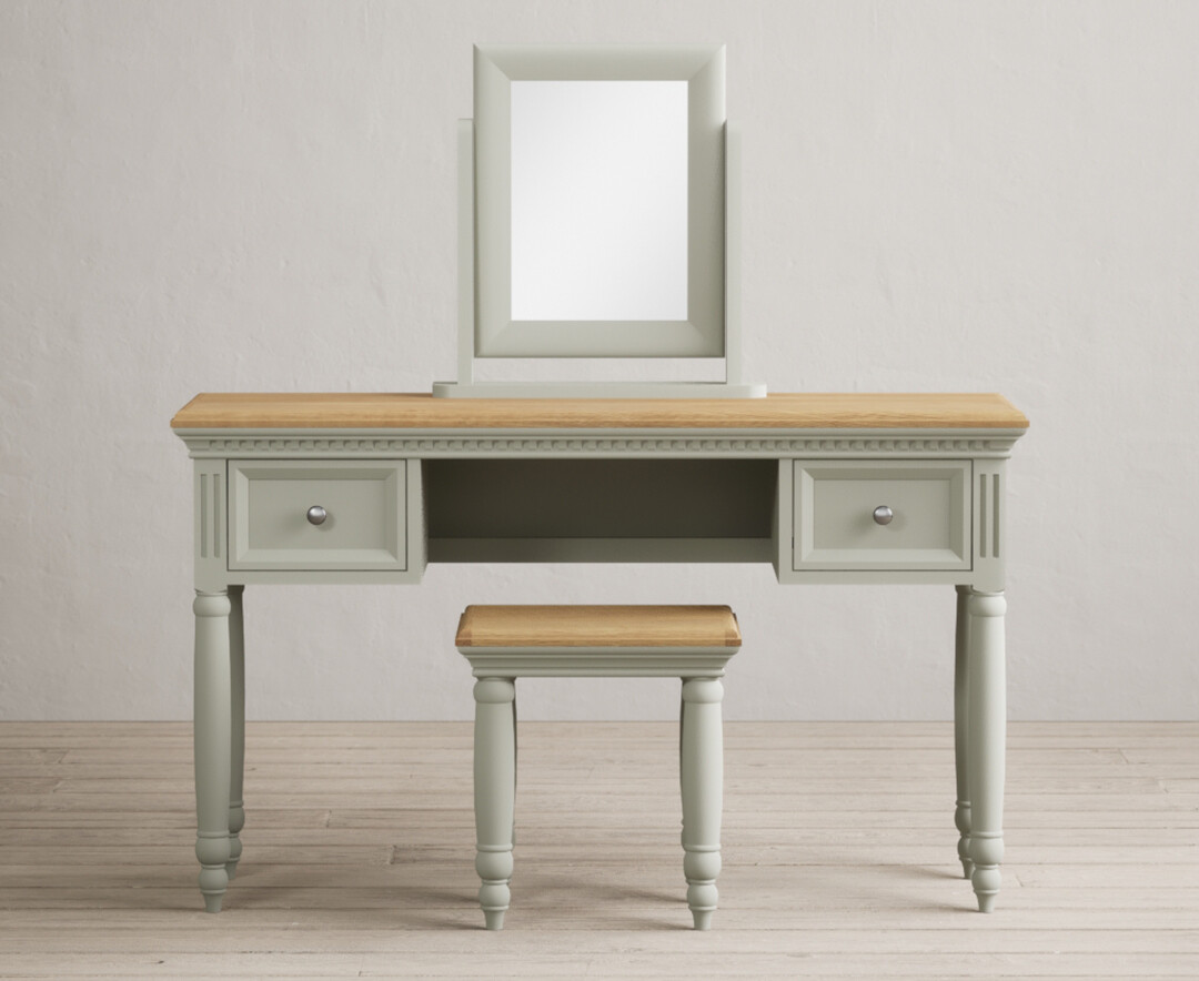 Francis Oak And Soft Green Painted Dressing Table Set