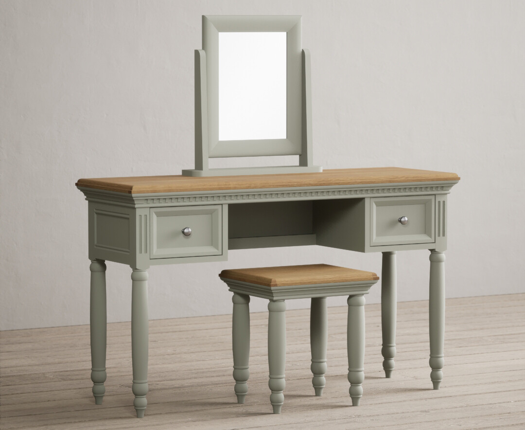Product photograph of Francis Oak And Soft Green Painted Dressing Table Set from Oak Furniture Superstore.