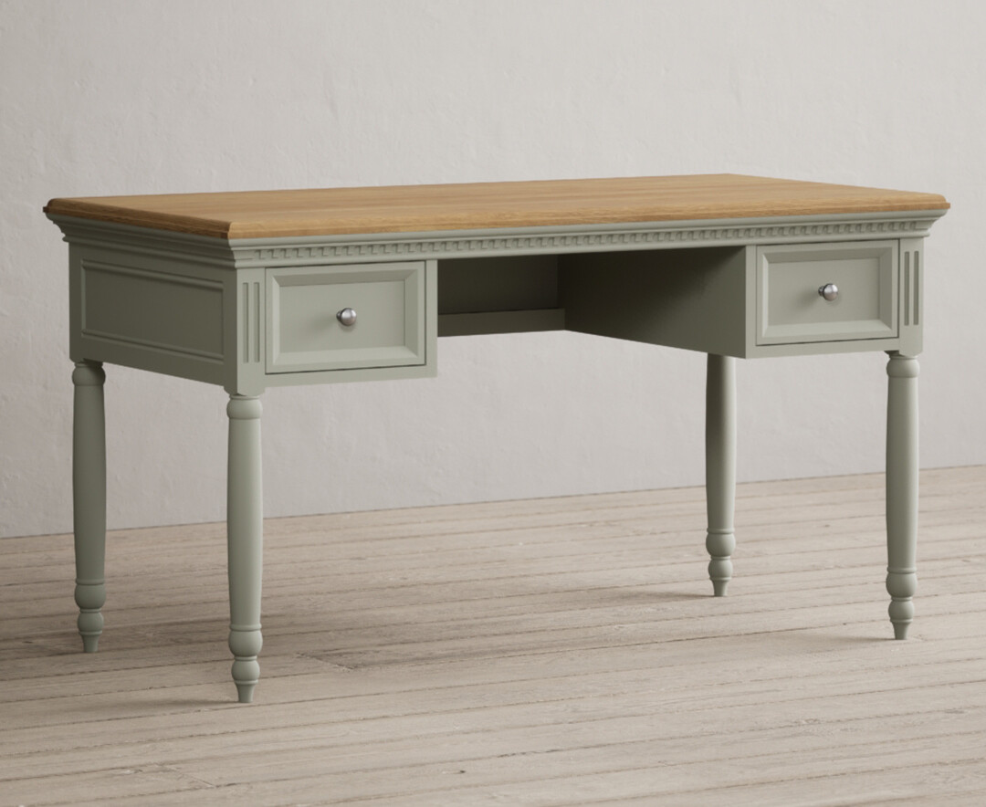 Product photograph of Francis Oak And Soft Green Painted Computer Desk from Oak Furniture Superstore.