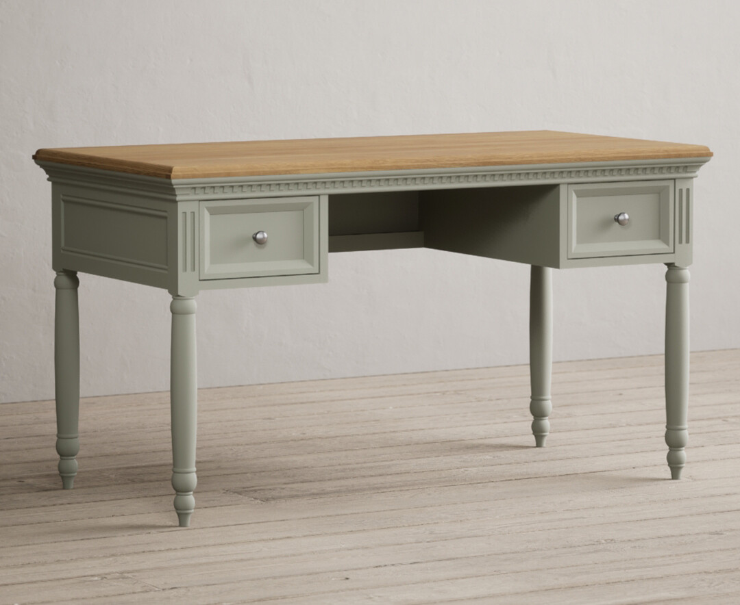 Product photograph of Francis Oak And Soft Green Painted Computer Desk from Oak Furniture Superstore