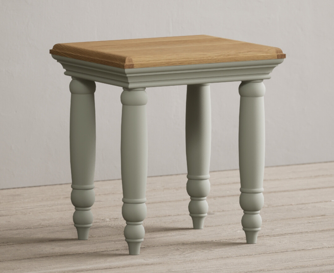 Product photograph of Francis Oak And Soft Green Painted Dressing Table Stool from Oak Furniture Superstore.