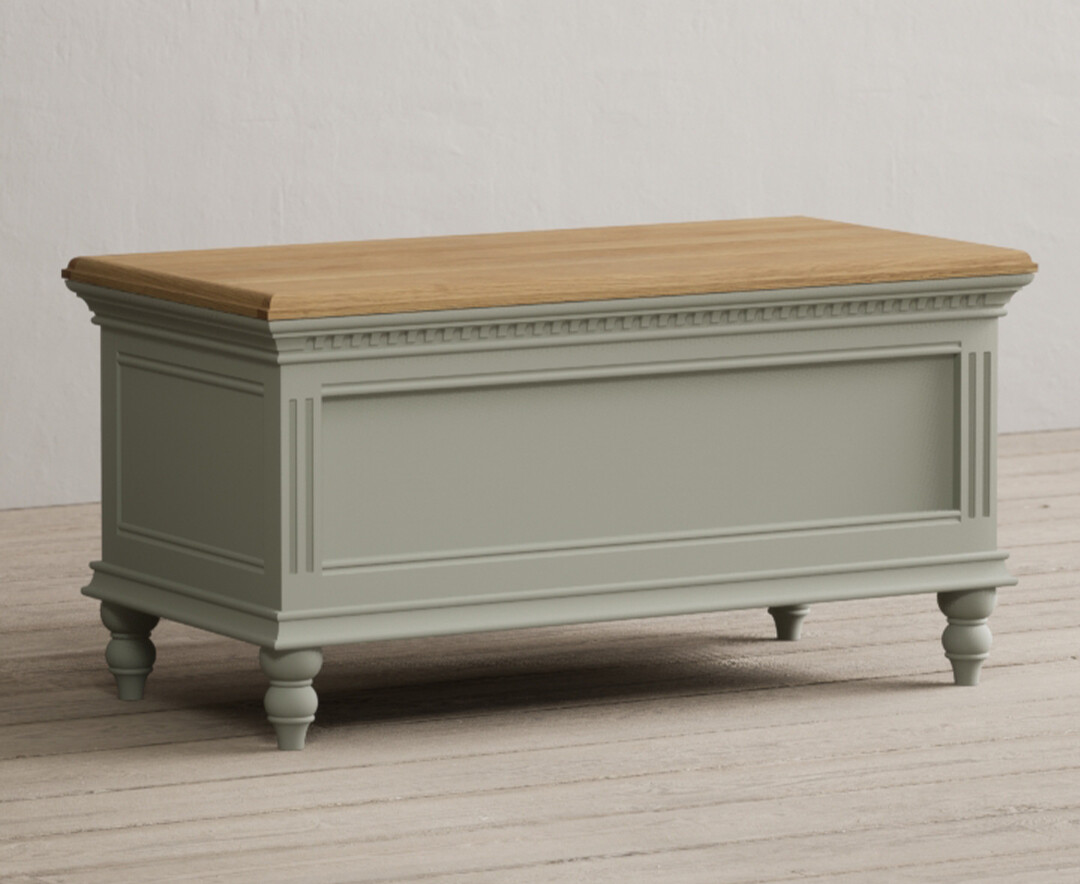 Product photograph of Francis Oak And Soft Green Painted Blanket Box from Oak Furniture Superstore.