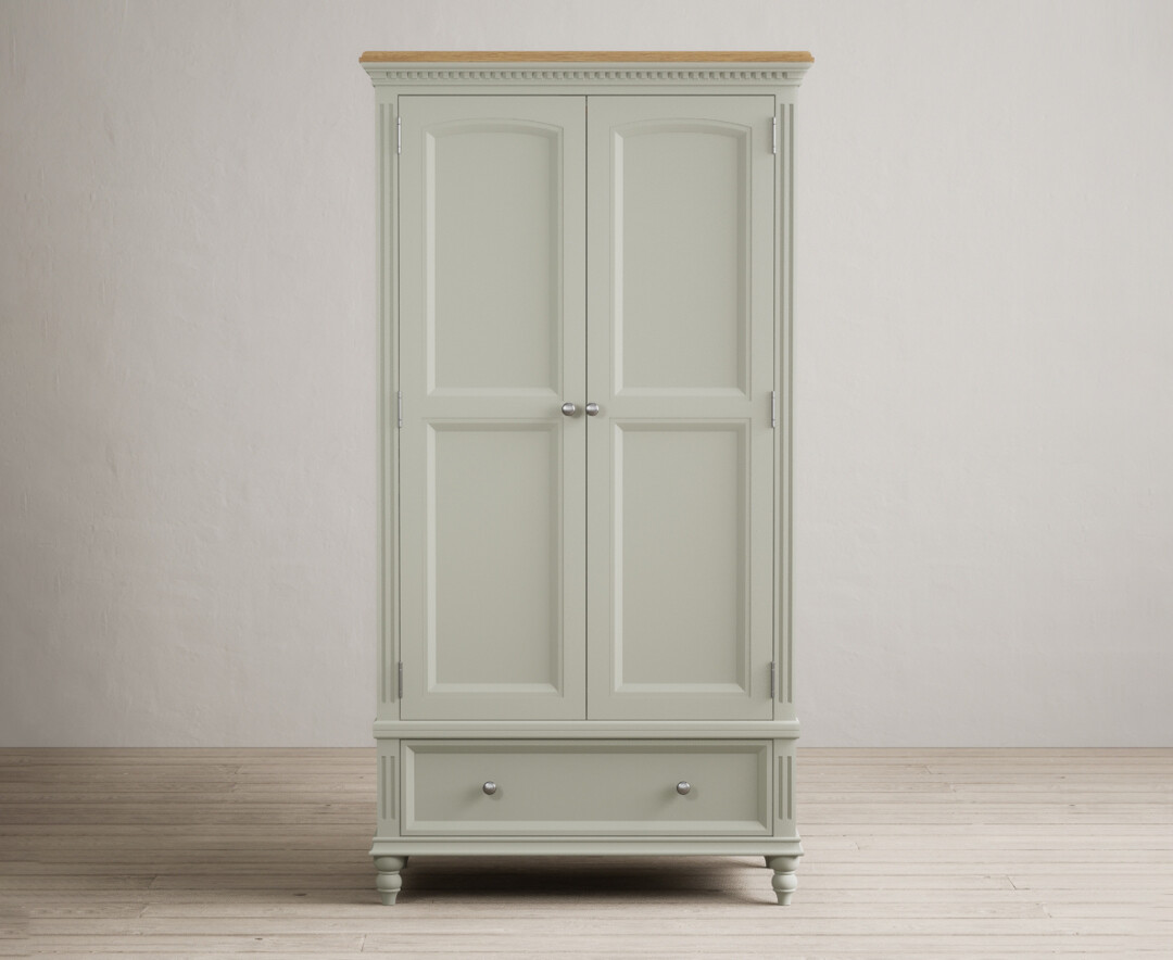 Francis Oak And Soft Green Painted Double Wardrobe