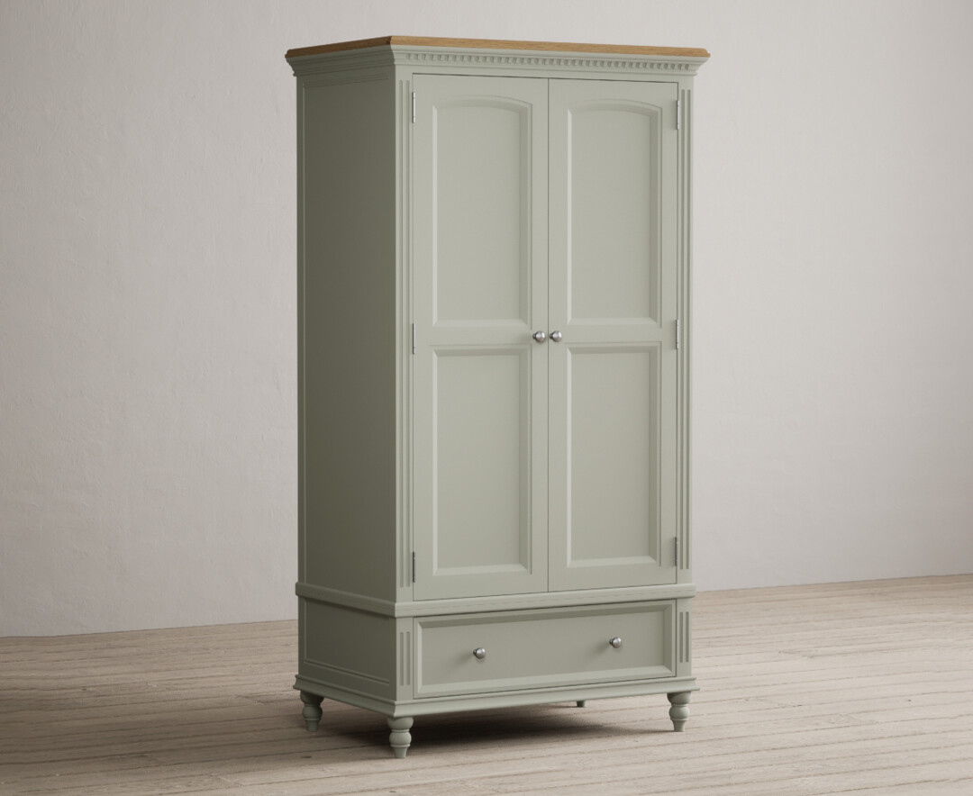 Product photograph of Francis Oak And Soft Green Painted Double Wardrobe from Oak Furniture Superstore.