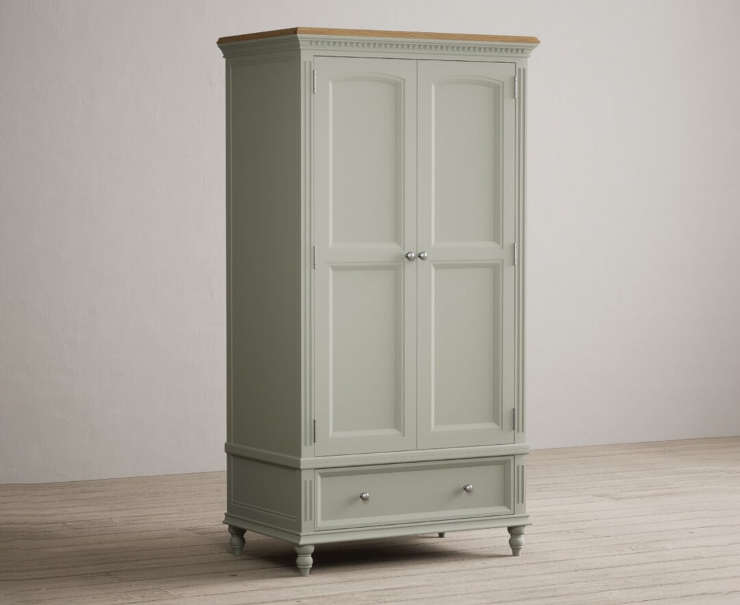Francis Oak and Soft Green Painted Double Wardrobe