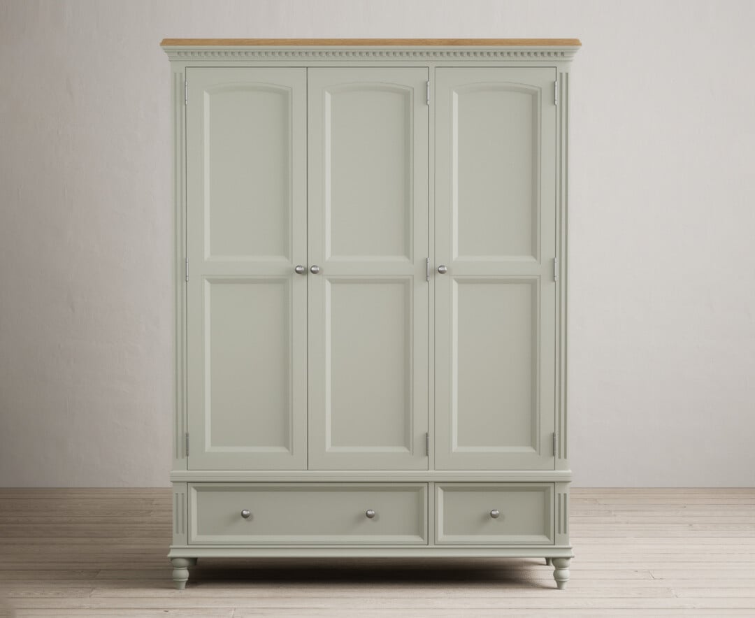 Francis Oak And Soft Green Painted Triple Wardrobe