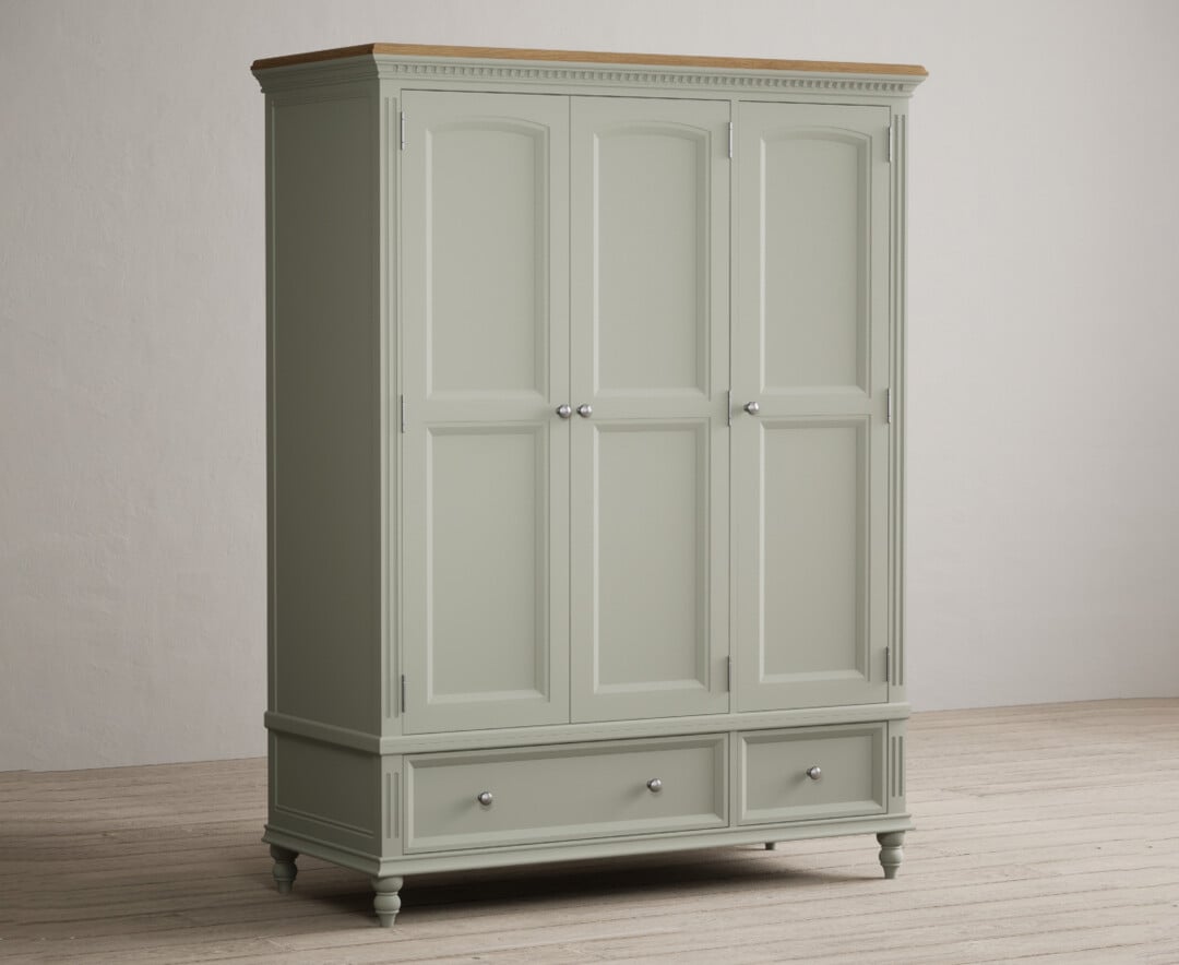 Francis Oak and Soft Green Painted Triple Wardrobe