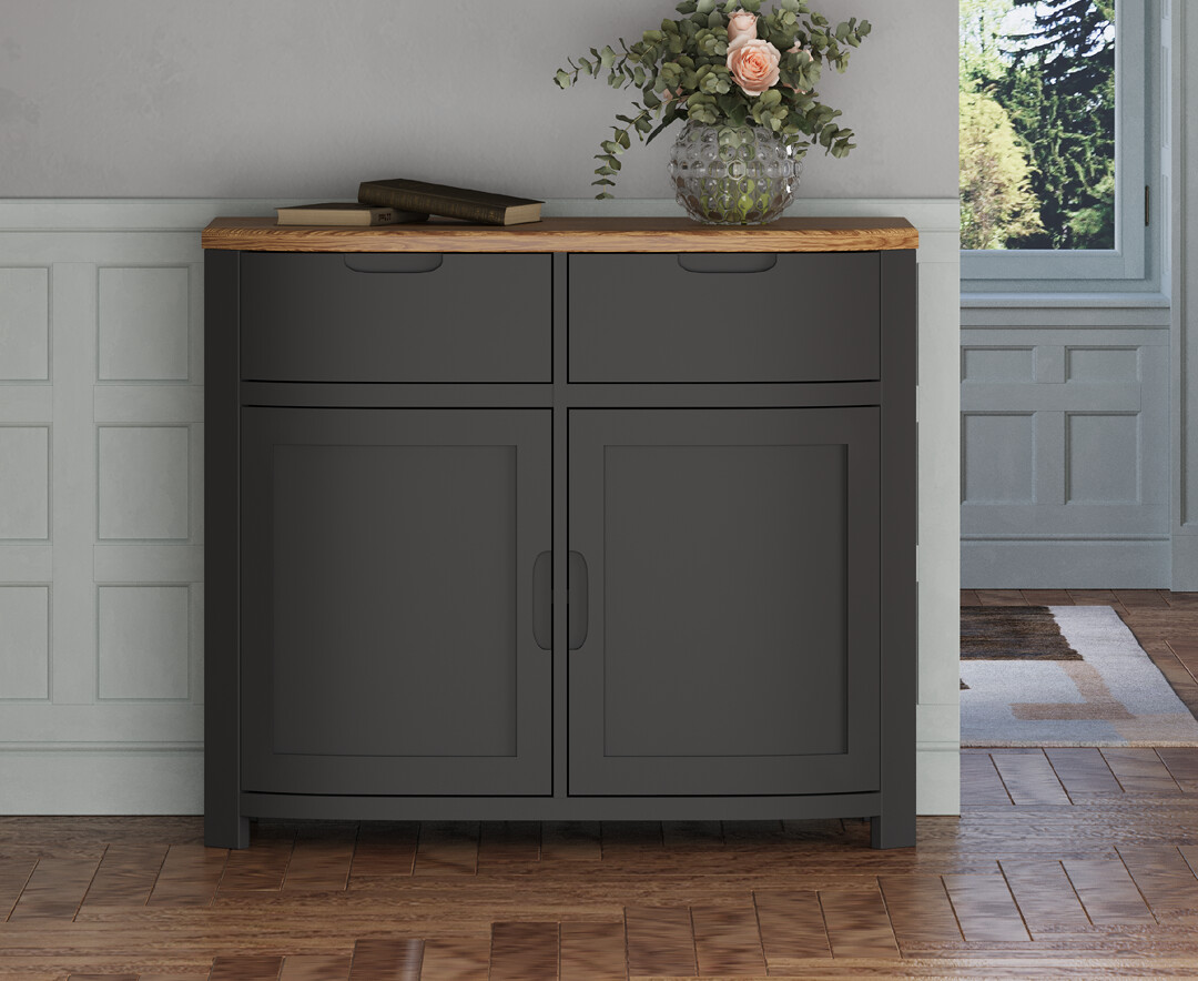 Product photograph of Bradwell Oak And Charcoal Painted Small Sideboard from Oak Furniture Superstore