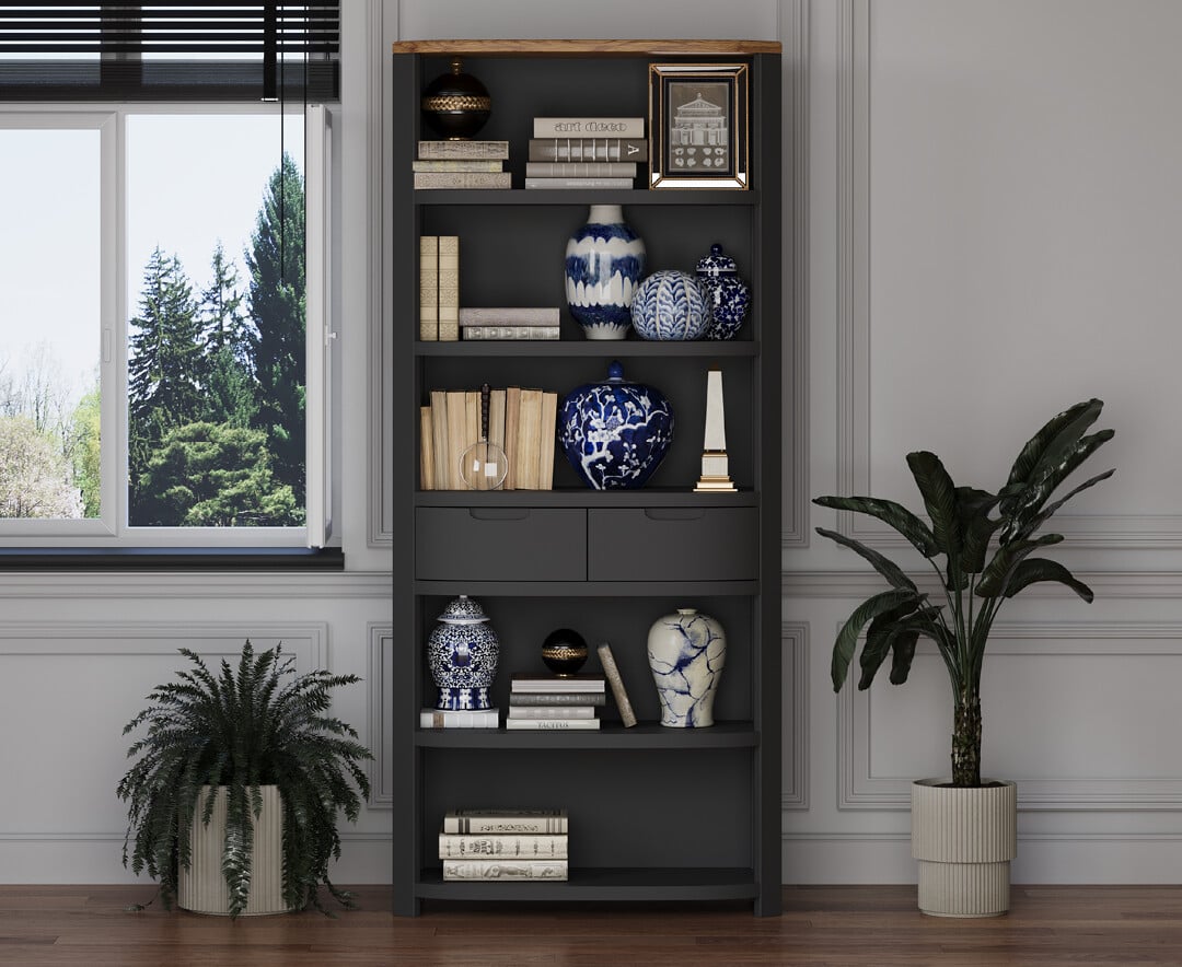Product photograph of Bradwell Oak And Charcoal Painted Tall Bookcase from Oak Furniture Superstore