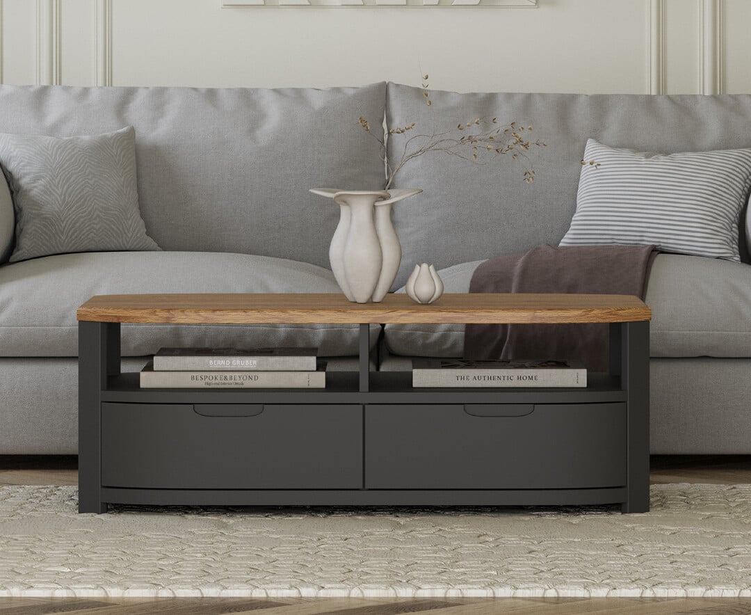 Product photograph of Bradwell Oak And Charcoal Painted 4 Drawer Coffee Table from Oak Furniture Superstore