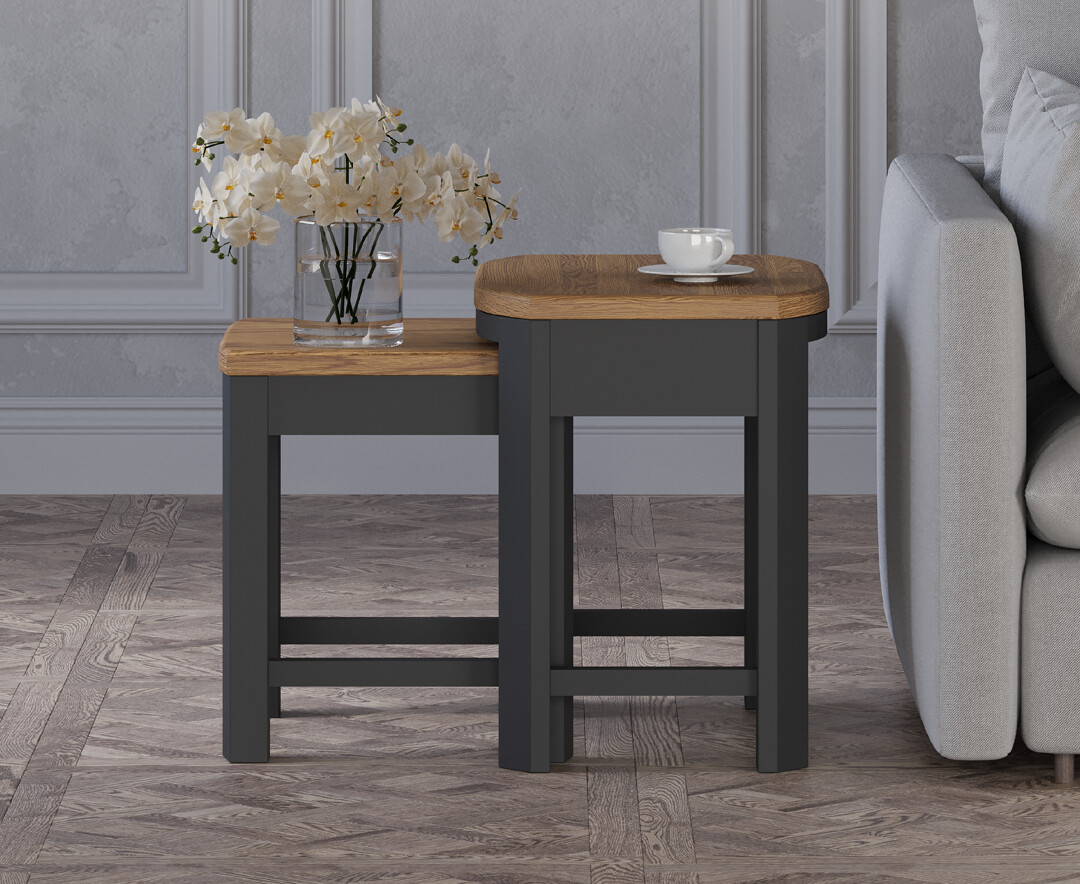 Product photograph of Bradwell Oak And Charcoal Painted Nest Of Tables from Oak Furniture Superstore