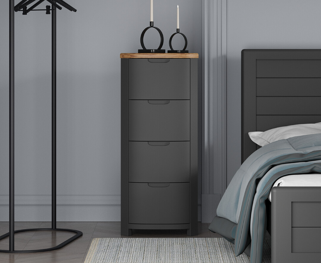Product photograph of Bradwell Oak And Charcoal Painted 5 Drawer Tallboy from Oak Furniture Superstore