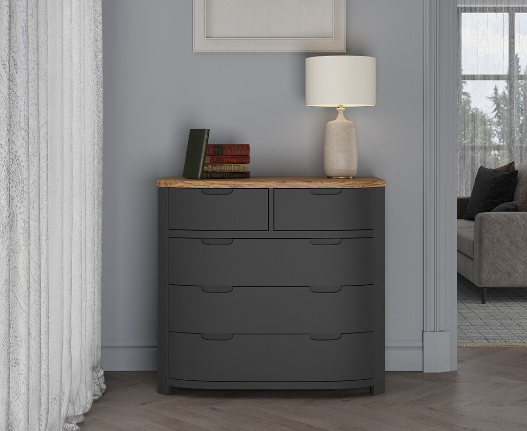 Product photograph of Bradwell Oak And Charcoal Painted 2 Over 3 Chest Of Drawers from Oak Furniture Superstore