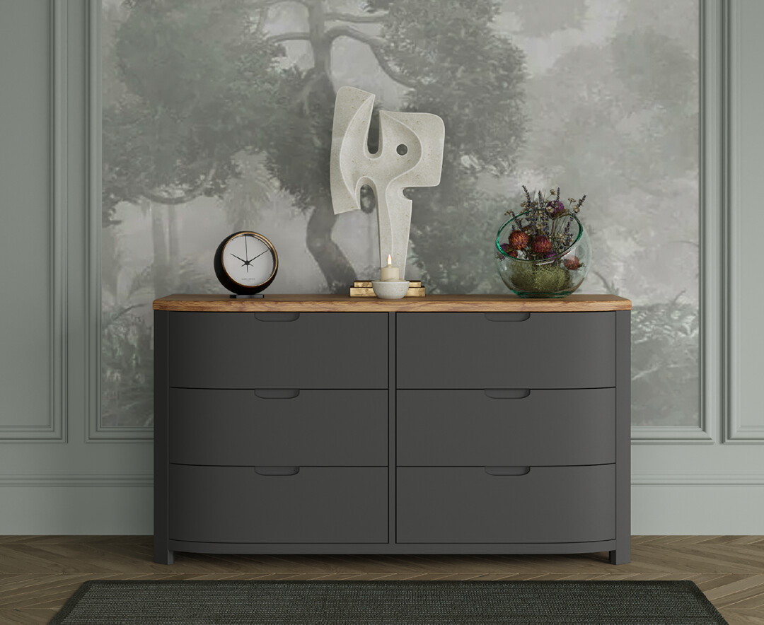 Product photograph of Bradwell Oak And Charcoal Painted Wide Chest Of Drawers from Oak Furniture Superstore
