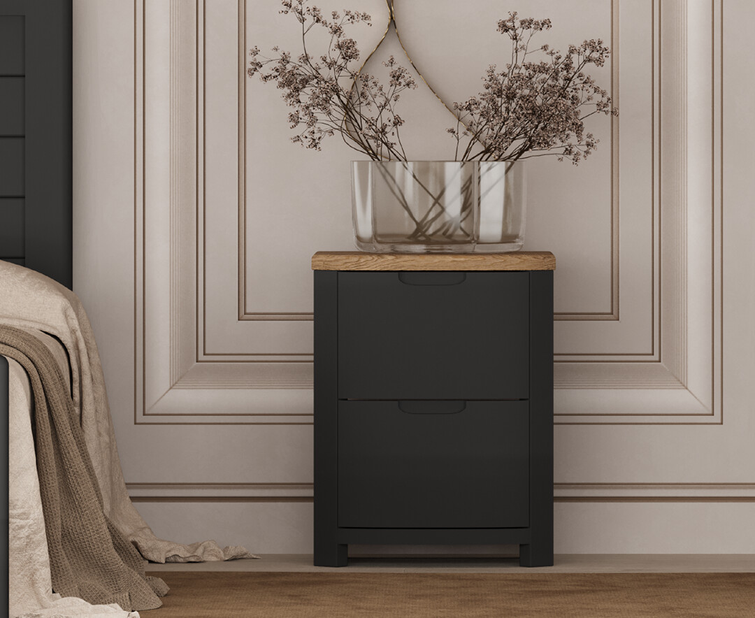Bradwell Oak and Charcoal Painted 2 Drawer Bedside Chest