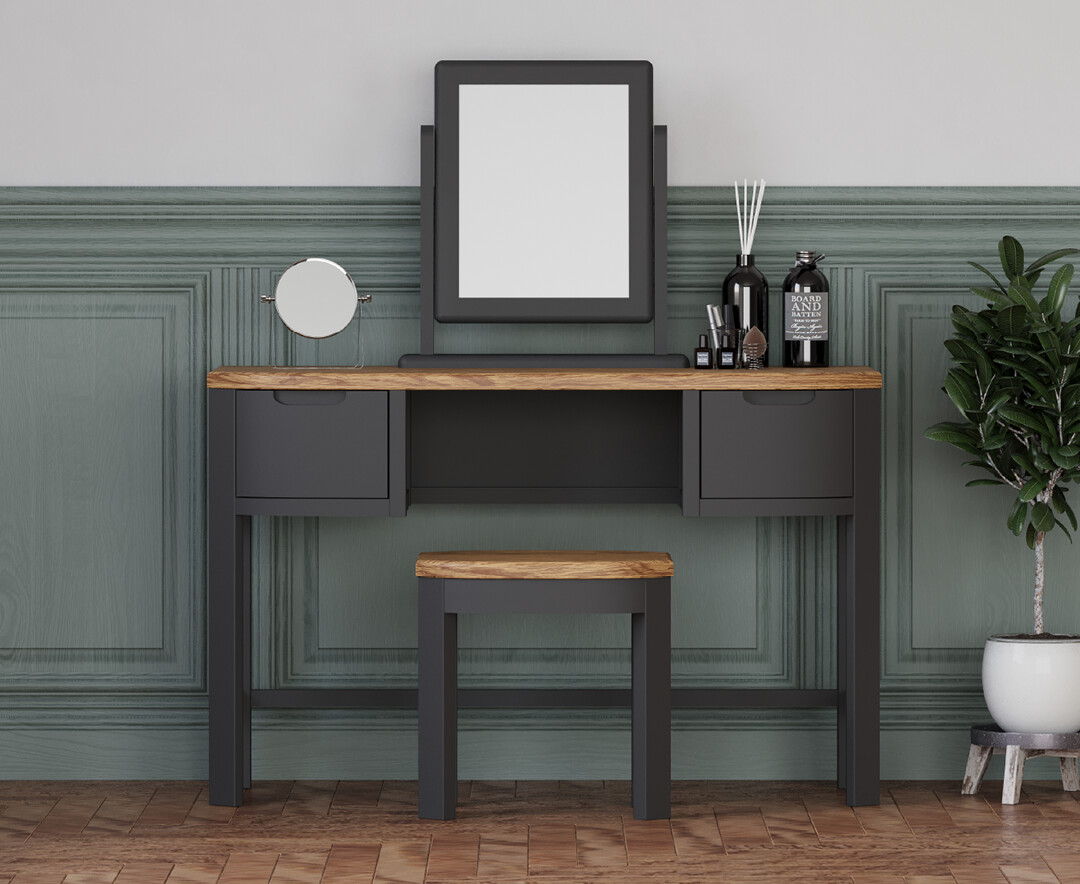 Product photograph of Bradwell Oak And Charcoal Painted Dressing Table Set from Oak Furniture Superstore