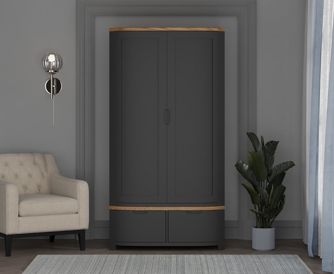 Bradwell Oak and Charcoal Painted Double Wardrobe
