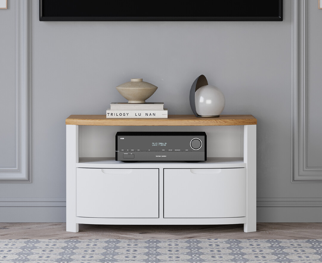 Product photograph of Bradwell Oak And Signal White Painted Small Tv Unit from Oak Furniture Superstore