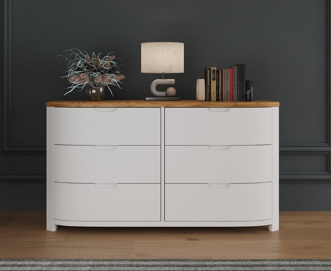 Bradwell Oak And Signal White Painted Wide Chest Of Drawers