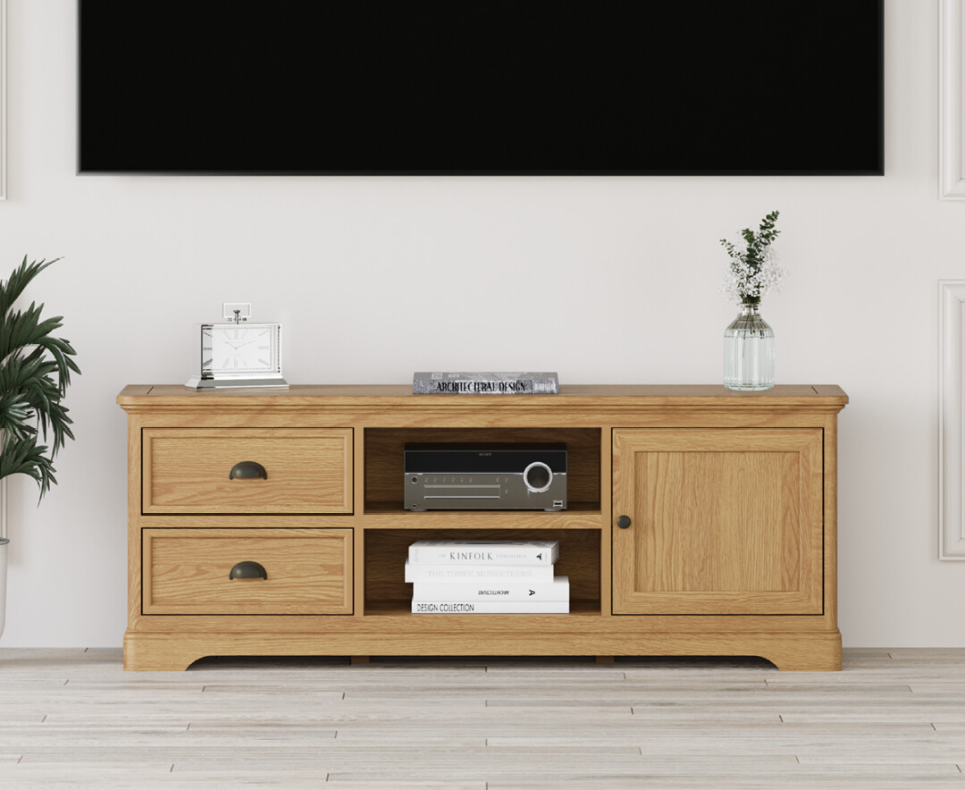 Product photograph of Cambridge Solid Oak Super Wide Tv Cabinet from Oak Furniture Superstore