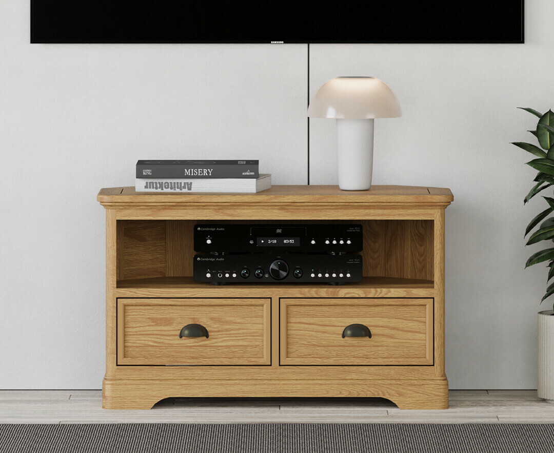 Product photograph of Cambridge Solid Oak Corner Tv Cabinet from Oak Furniture Superstore