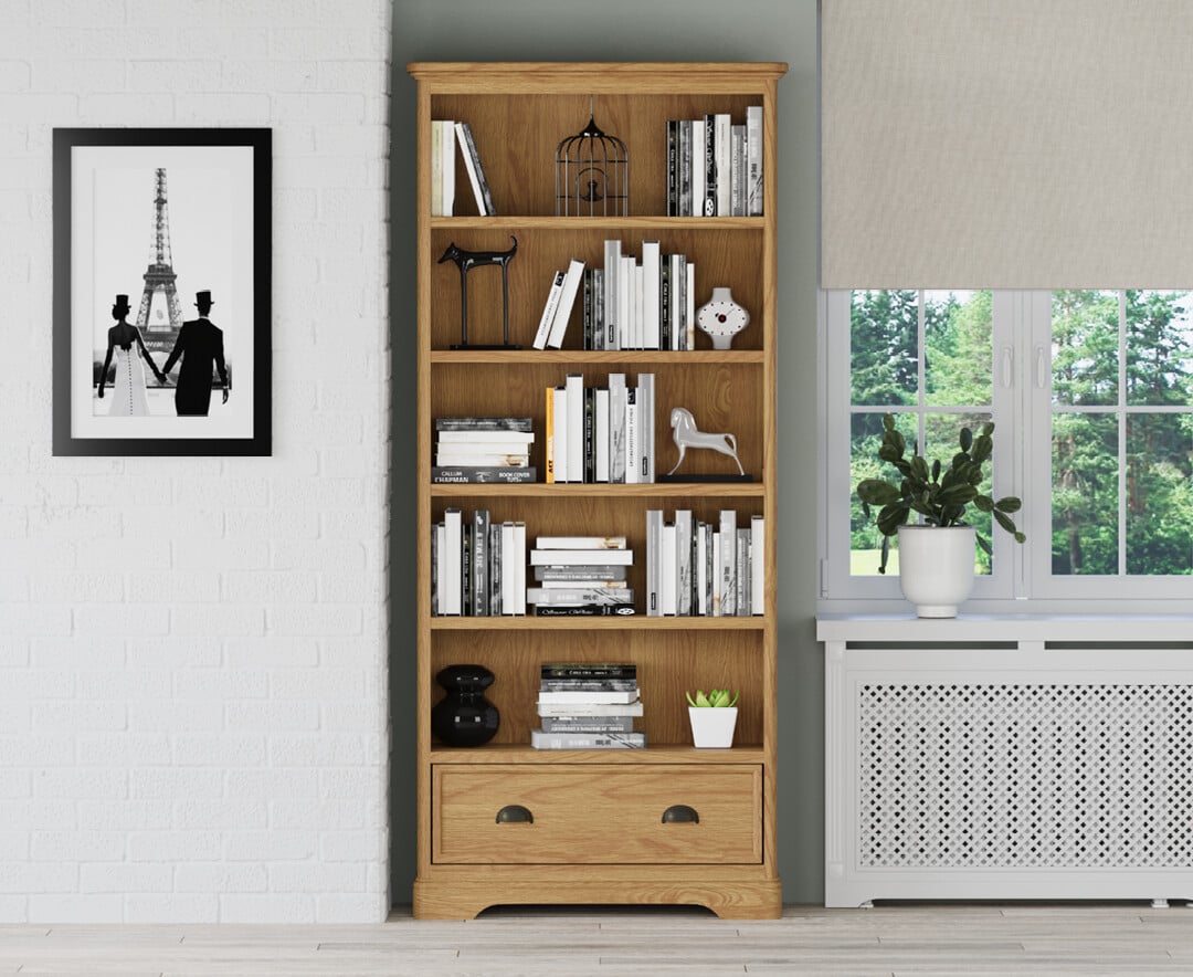 Product photograph of Cambridge Solid Oak Tall Bookcase from Oak Furniture Superstore