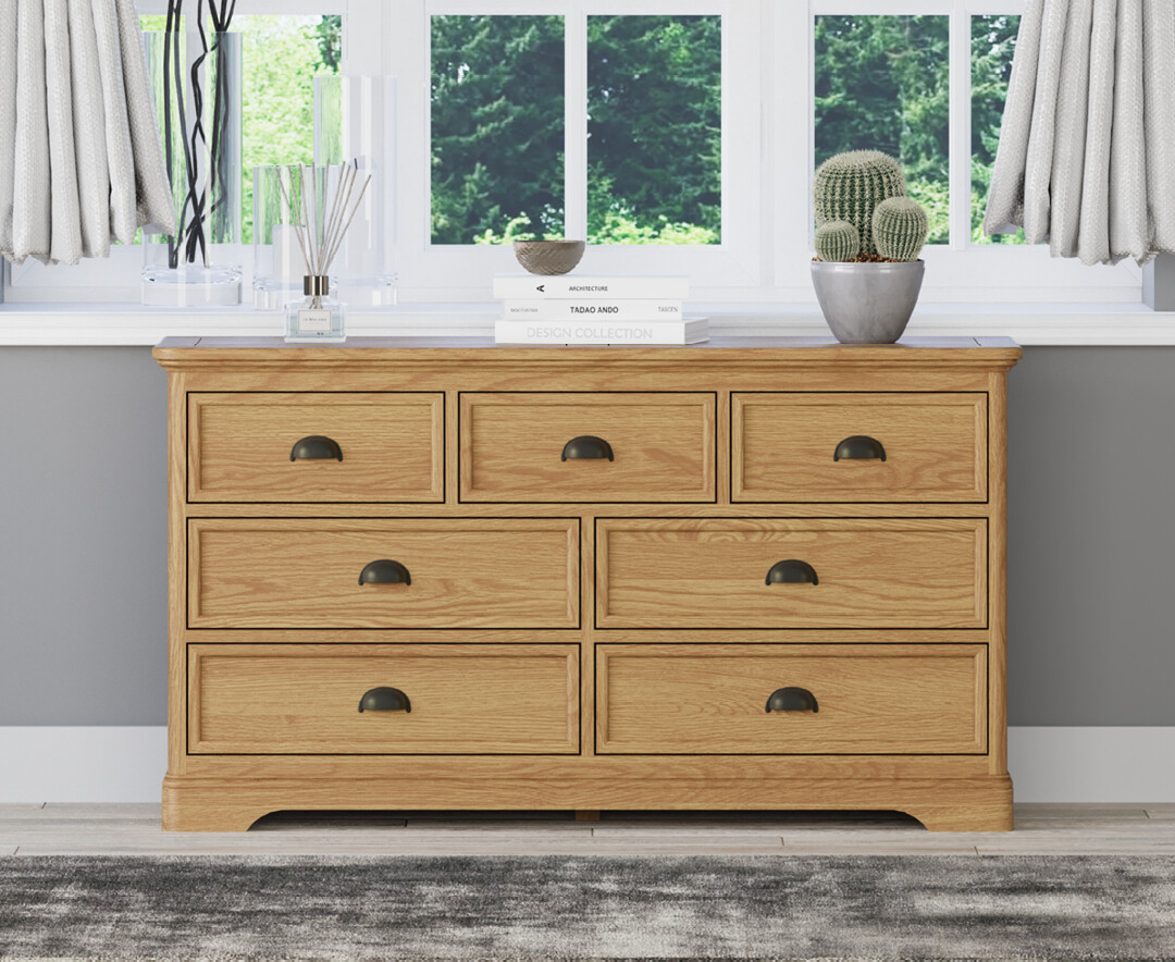 Product photograph of Cambridge Solid Oak Wide Chest Of Drawers from Oak Furniture Superstore