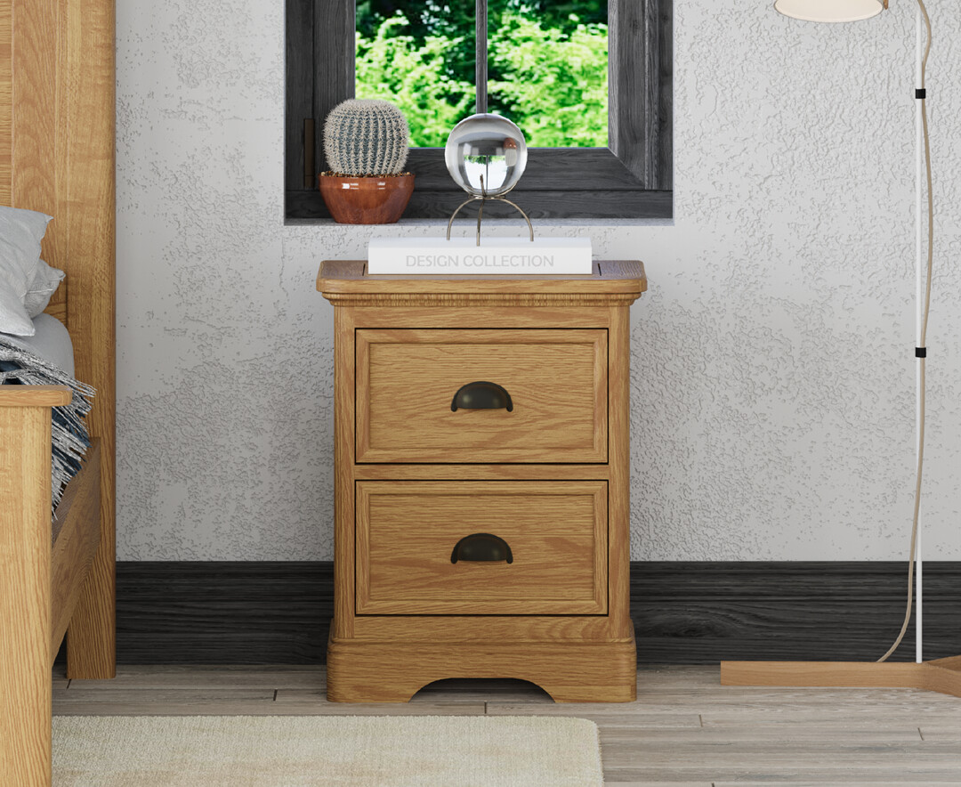Product photograph of Cambridge Solid Oak 2 Drawer Bedside Chest from Oak Furniture Superstore