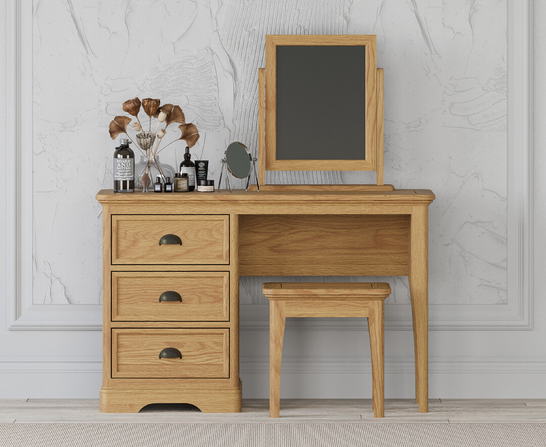 Product photograph of Cambridge Solid Oak Dressing Table Set from Oak Furniture Superstore