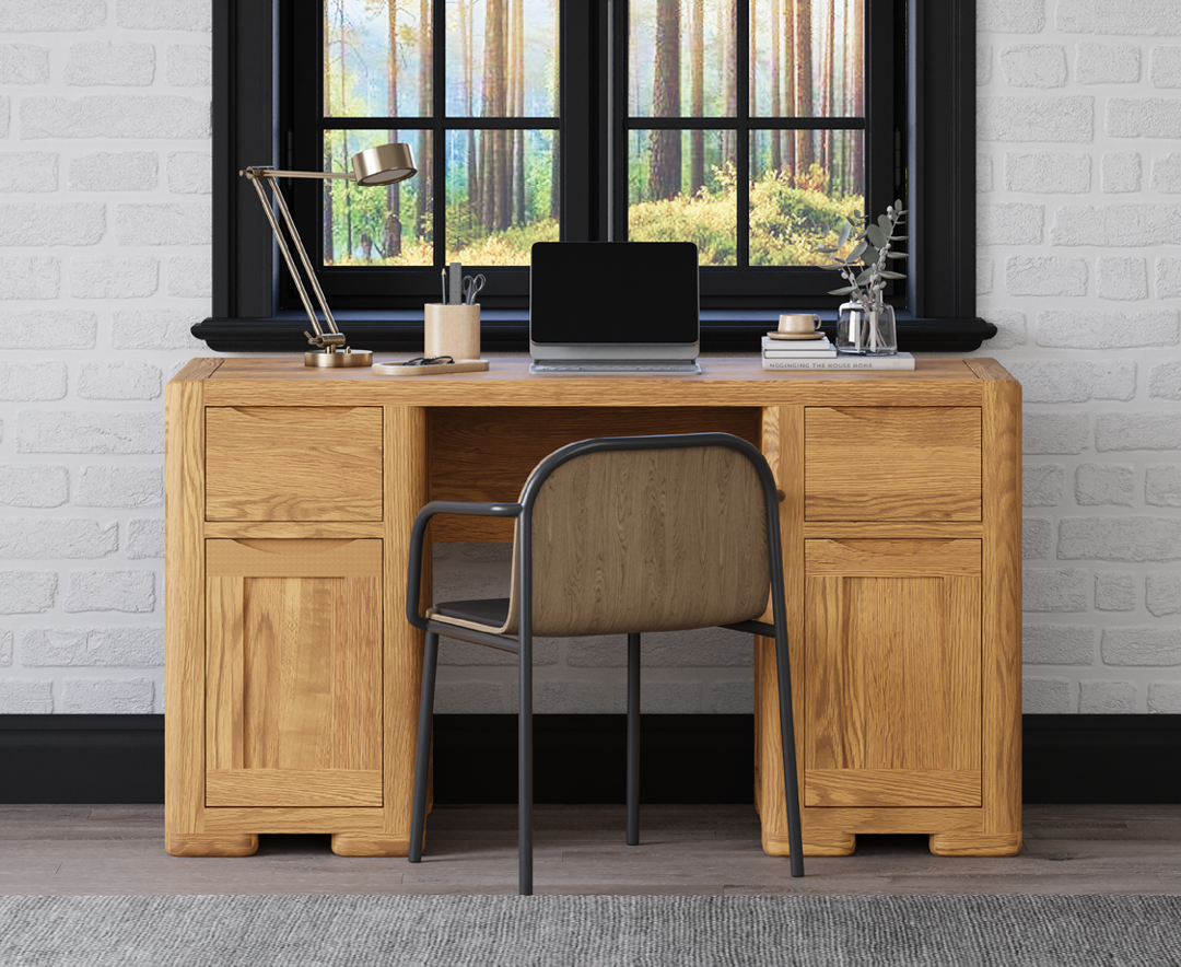 Product photograph of Harper Solid Oak Computer Desk from Oak Furniture Superstore