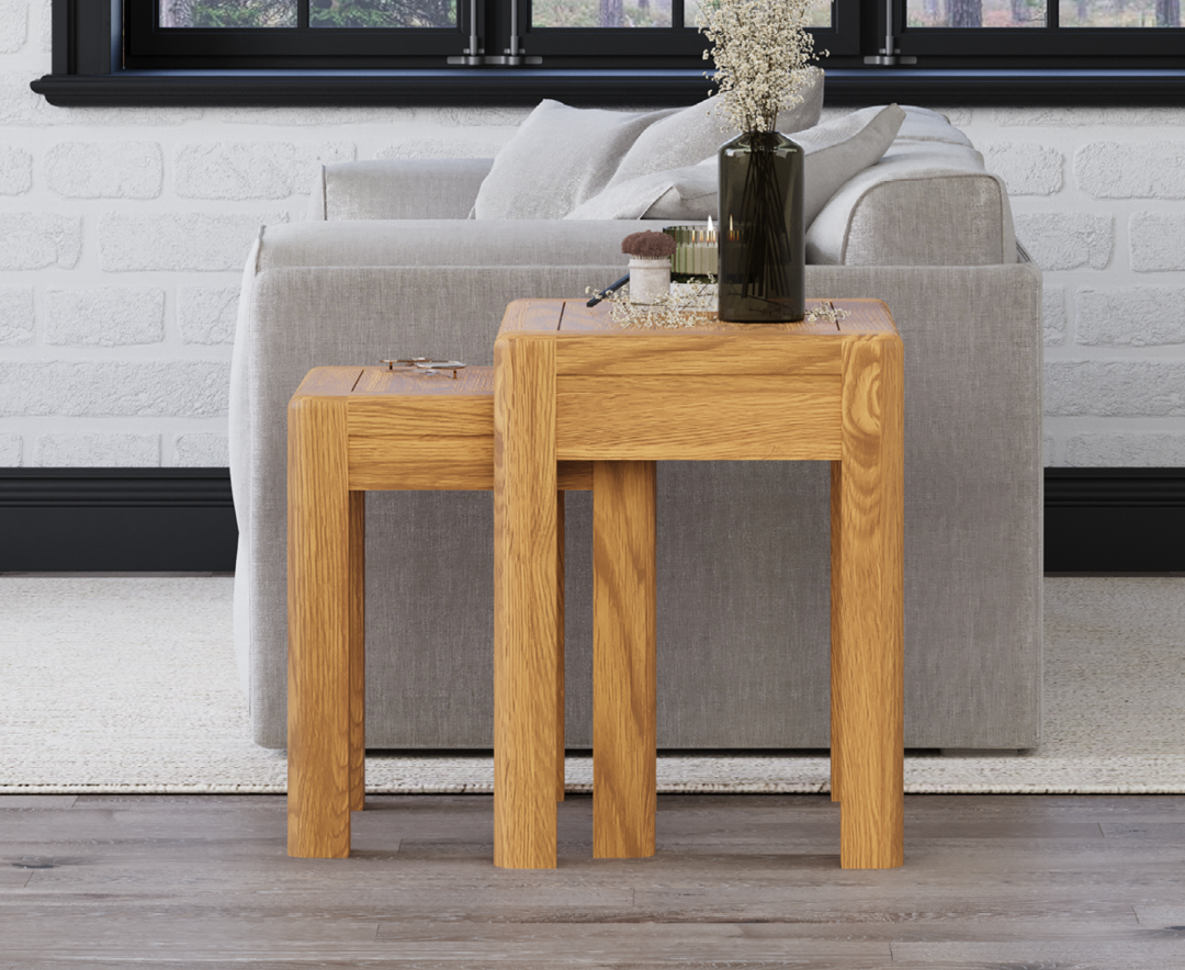 Product photograph of Harper Solid Oak Nest Of Tables from Oak Furniture Superstore