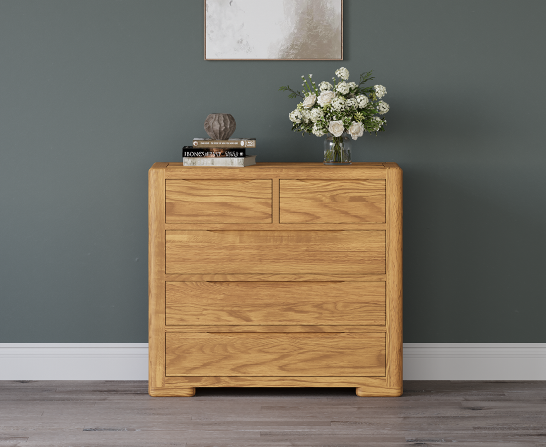 Product photograph of Harper Solid Oak 2 Over 3 Chest Of Drawers from Oak Furniture Superstore