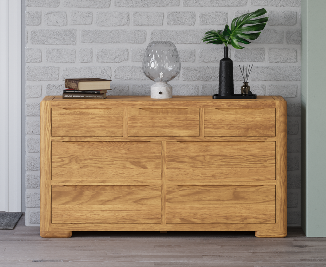 Product photograph of Harper Solid Oak Wide Chest Of Drawers from Oak Furniture Superstore